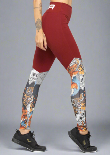 Leggings femininas vinho tinto arte corporal